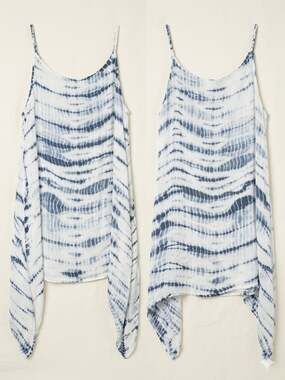 LA LEELA Blue and White Tie Dye Rayon Sharkbite Hem Cami Swim Cover Up Dress